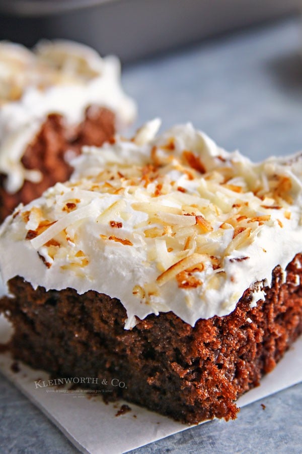 chocolate coconut cake with whipped cream