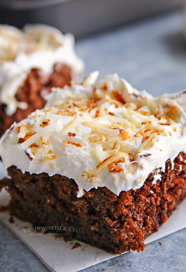 chocolate coconut cake with whipped cream