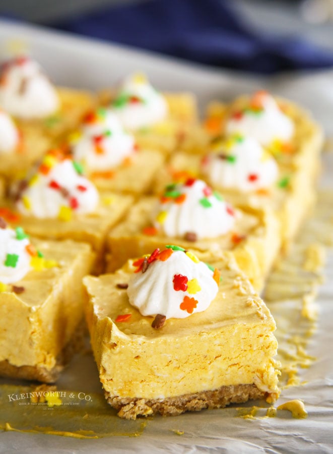 No-Bake Pumpkin Cheesecake Bars Fall desserts Thanksgiving desserts