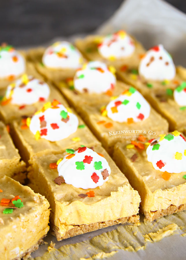 No-Bake Pumpkin Cheesecake Bars Fall desserts Thanksgiving desserts