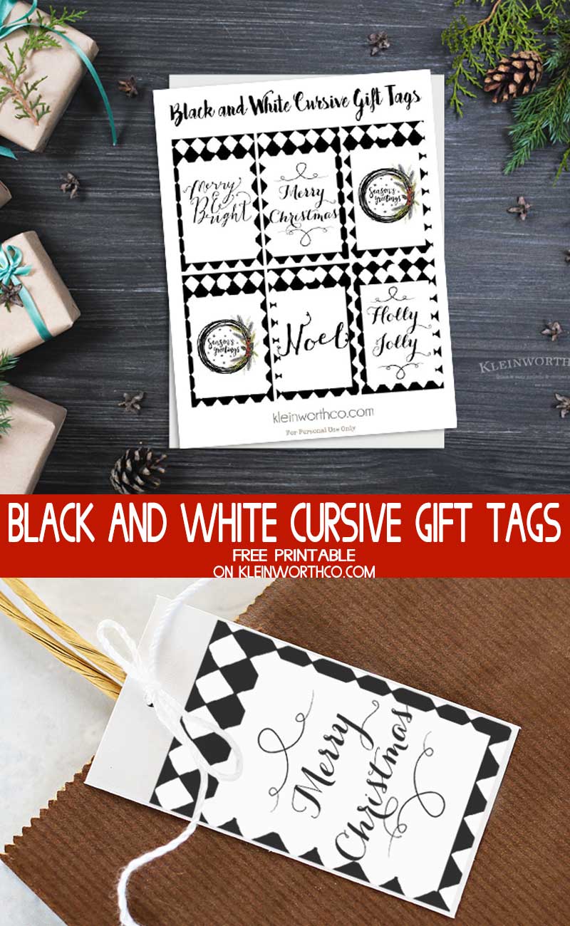 Black and white cursive gift tags