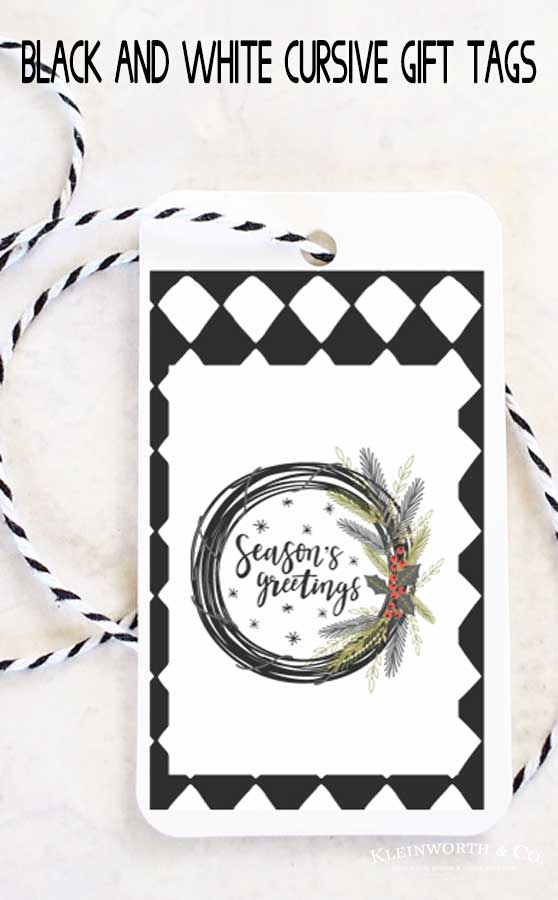 Black and White Cursive Free Printable Gift Tags