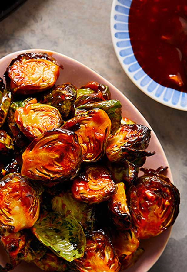 Air Fryer Brussels Sprouts With Honey Sriracha Sauce Kleinworth Co If you don't have cooked farro in your fridge at this moment, i suggest making this hearty salad tonight, and this fried rice recipe tomorrow. air fryer brussels sprouts with honey sriracha sauce