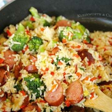 easy family dinner recipe - Cheesy Broccoli Sausage Skillet Dinner