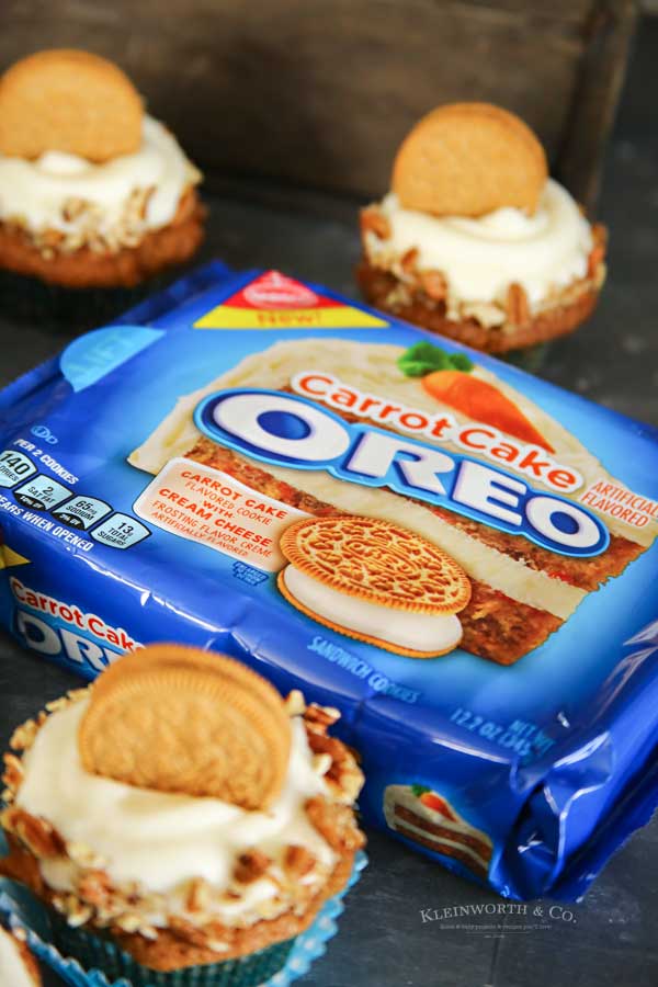 Carrot Cake Cupcakes with Cream Cheese Frosting and OREO cookies