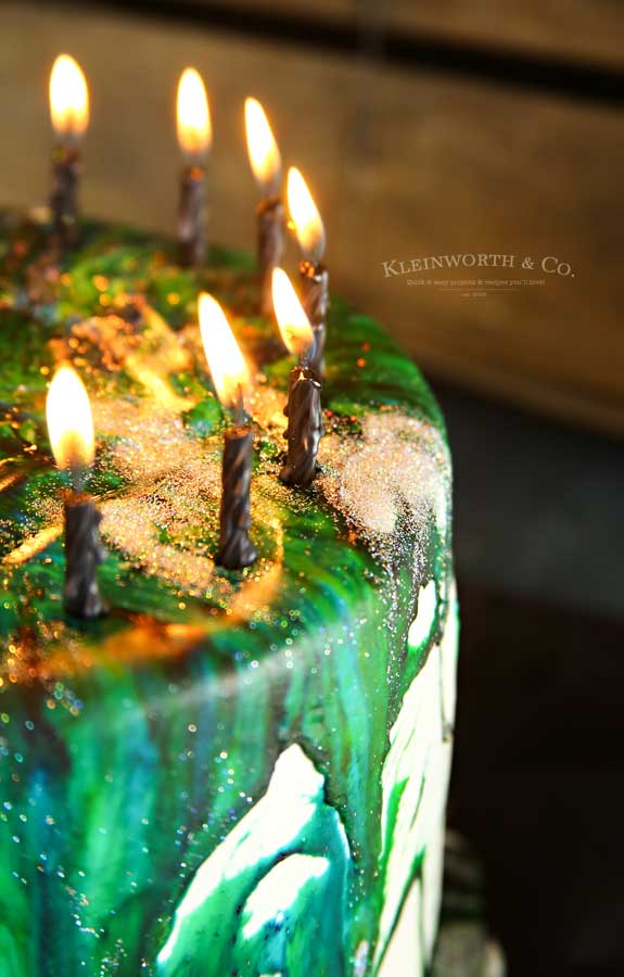 Holographic Marble Drip Icing birthday cake