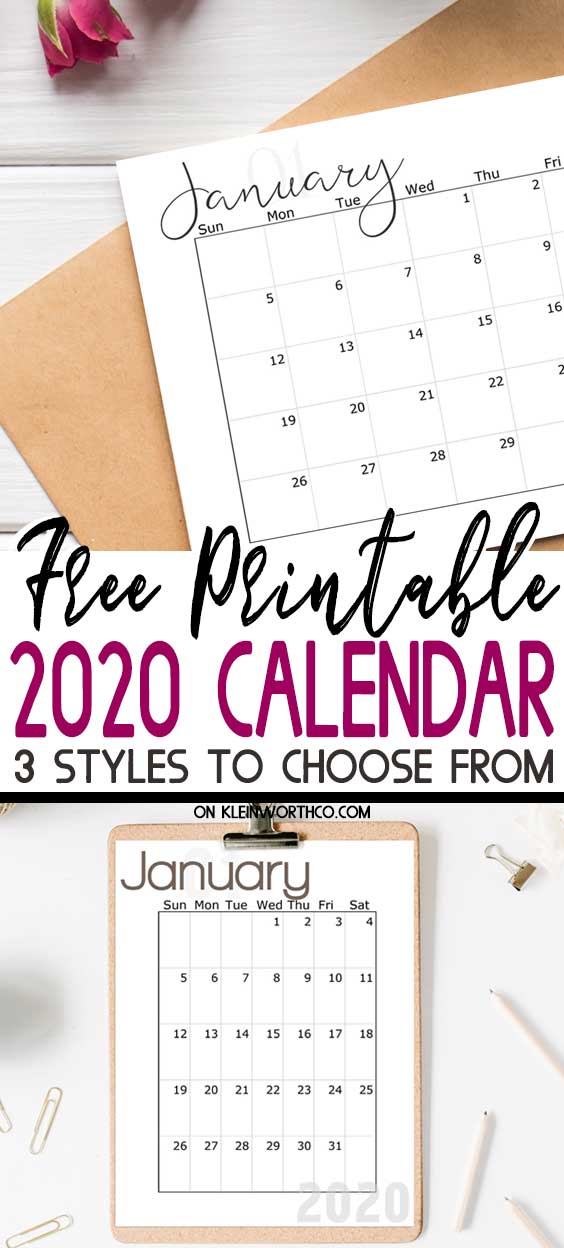 2020 Free Printable Calendar