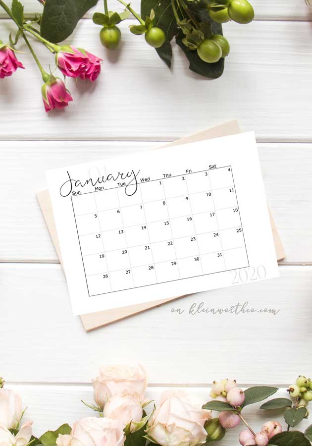 No Notes - 2020 Free Printable Calendar