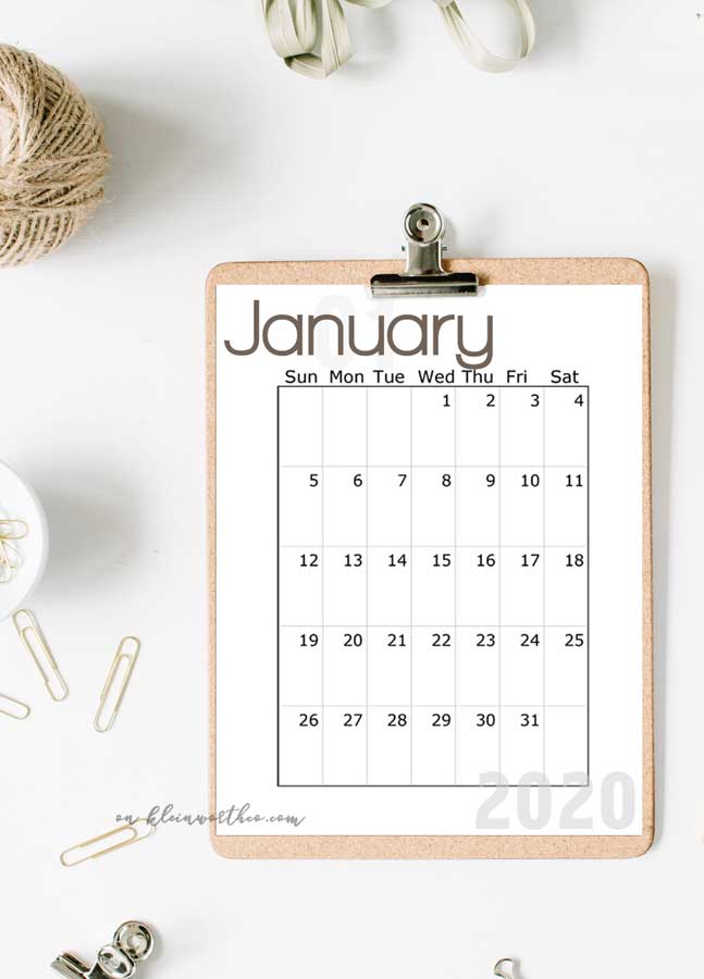 Easy Download - 2020 Free Printable Calendar