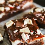 Chocolate Ganache -Frosted Peppermint Bark Brownies