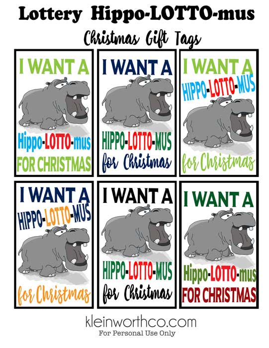 Lottery Christmas Gift Tags HIPPO