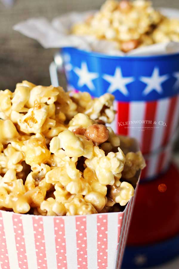 soft caramel popcorn recipe with Spanish peanuts