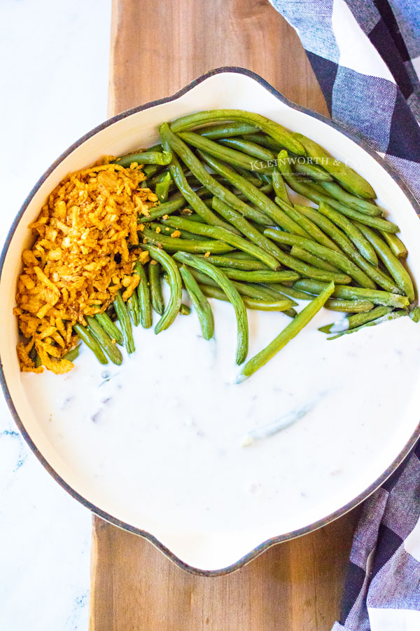 ingredients in the pot for green bean casserole