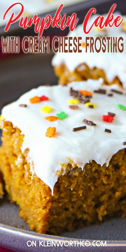 Easy Pumpkin Cake Recipe topped with Cream Cheese Frosting