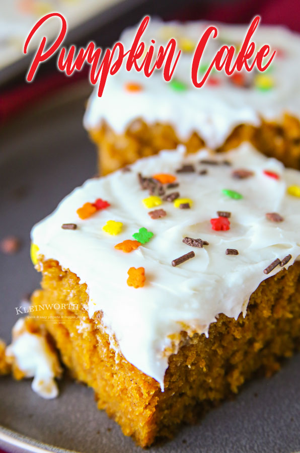 Easy Pumpkin Cake Recipe topped with Cream Cheese Frosting