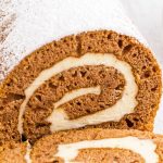 Pumpkin Roll Cake with Bourbon Caramel Sauce