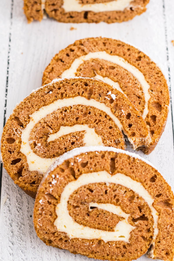 slices of rolled pumpkin cake