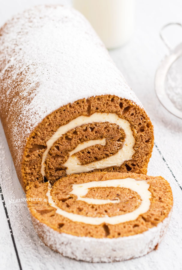 pumpkin cake roll with caramel frosting