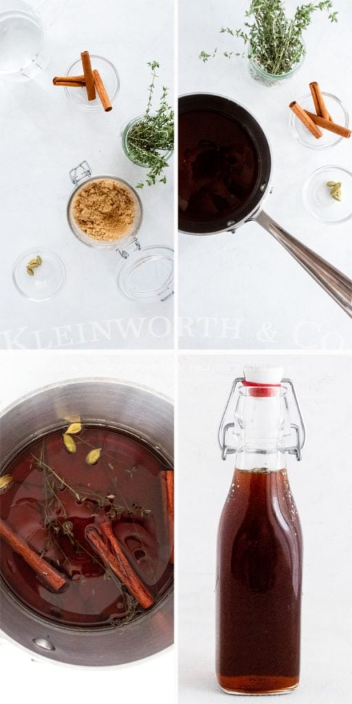 ingredients and process to make cinnamon thyme syrup