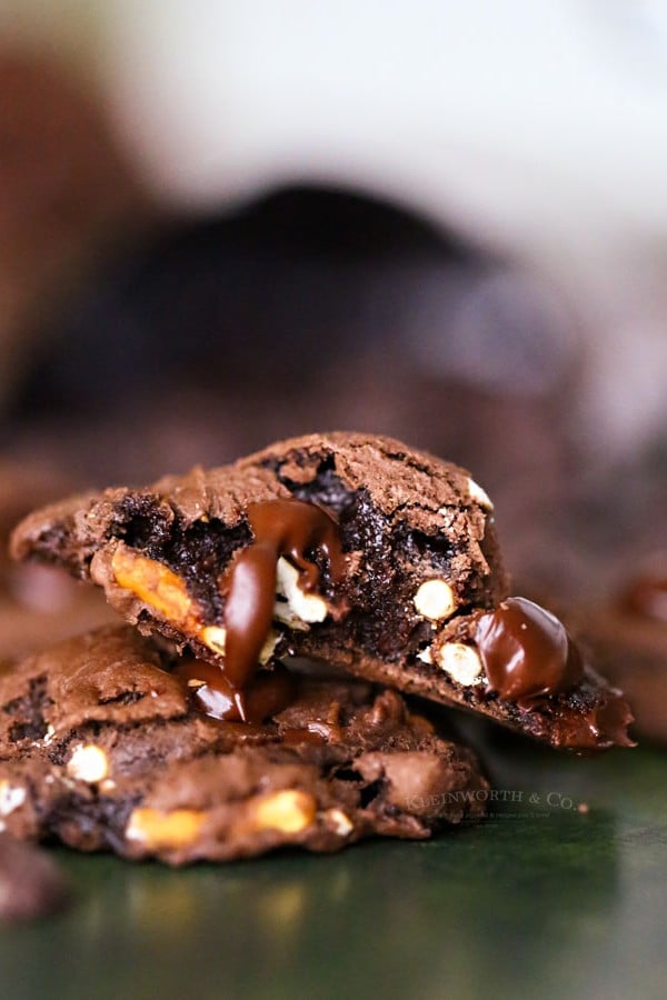 Inside Chocolate Pretzel Brownie Cookies