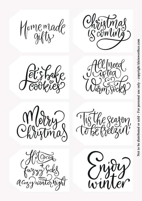 hand lettered winter phrases - tags