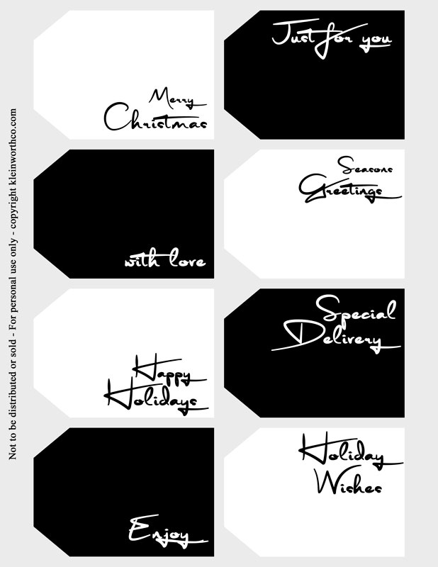 modern font black and white gift tags