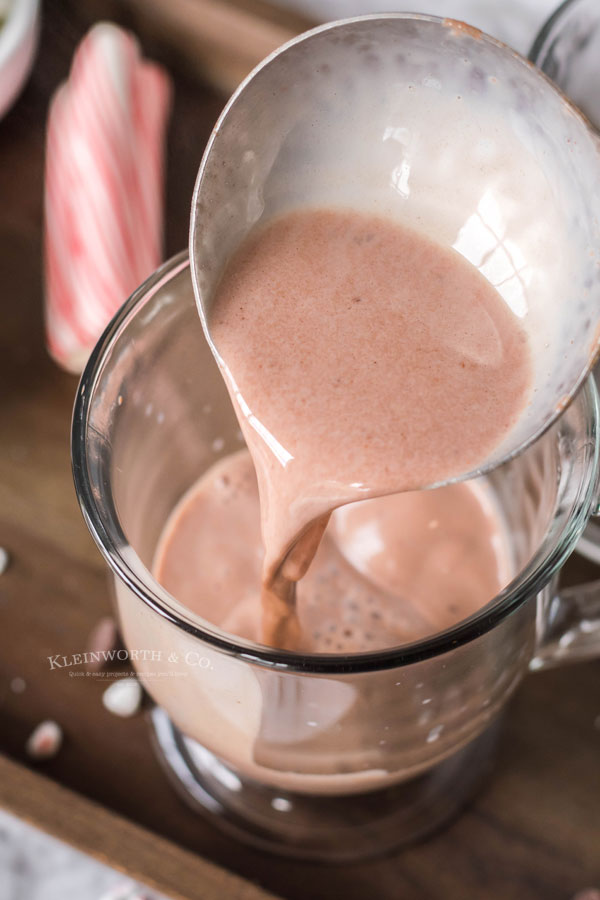 Peppermint Hot Chocolate - pouring in mug