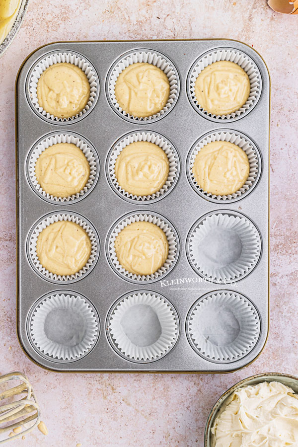 unbaked eggnog cupcakes in pan