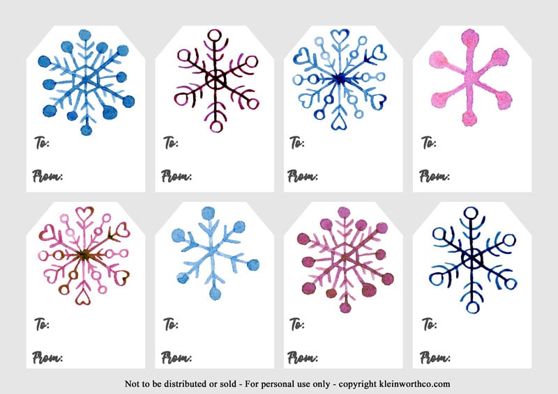 Watercolor Snowflakes Tags