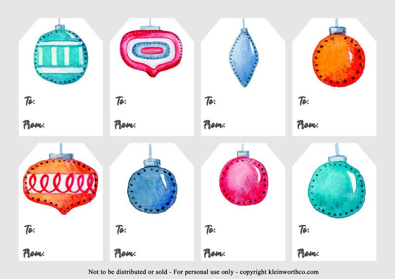 Watercolor Ornaments Gift Tags