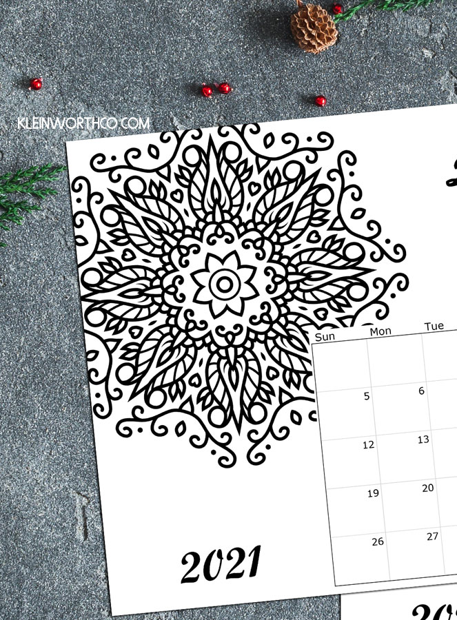 free coloring page calendar 2021