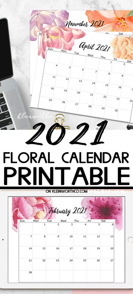 2021 Floral Calendar Printable