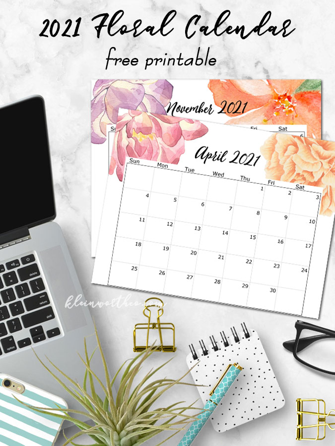 2021 Floral Calendar Printable