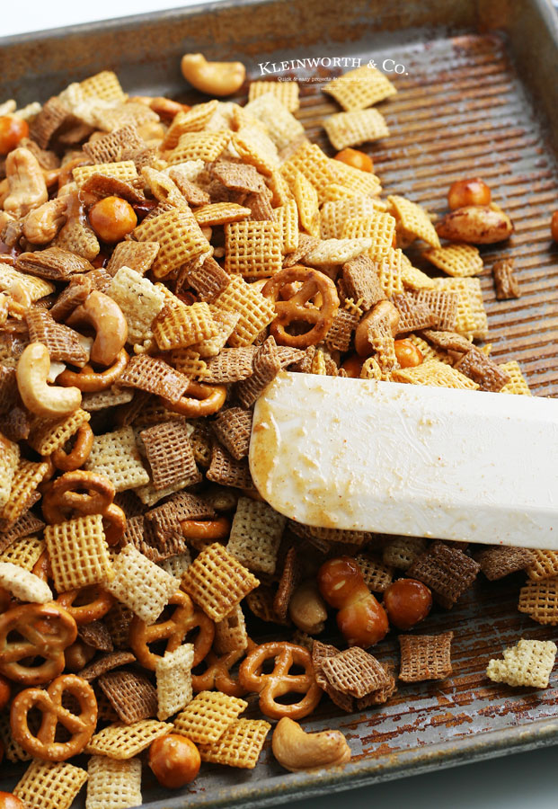 party mix on pan