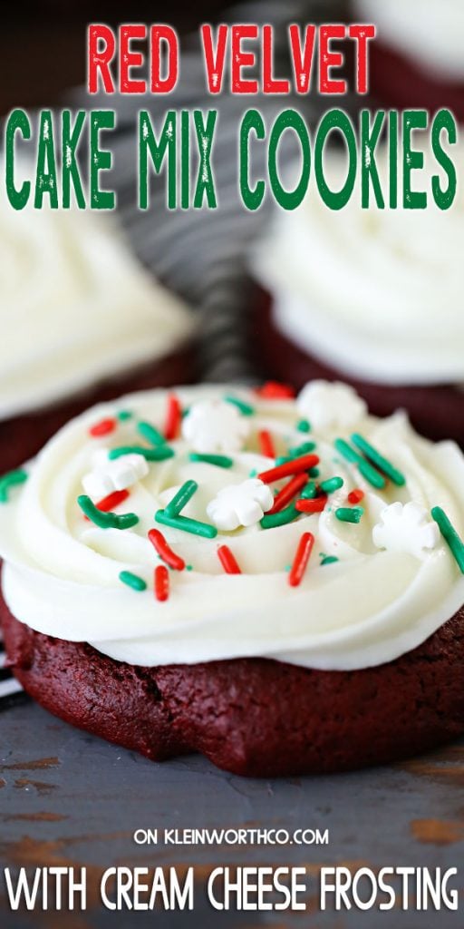 Christmas Red Velvet Cake Mix Cookies with cream cheese frosting