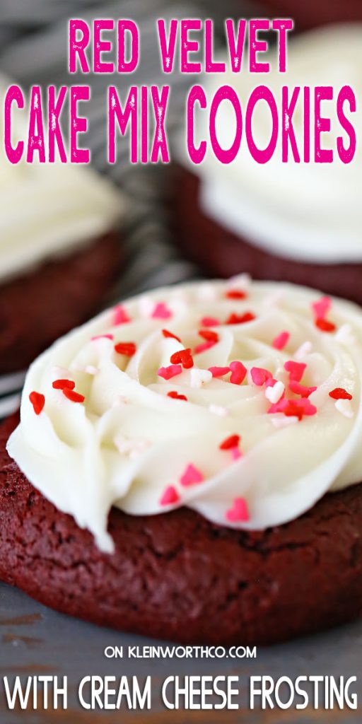 Valentine Red Velvet Cake Mix Cookies with cream cheese frosting