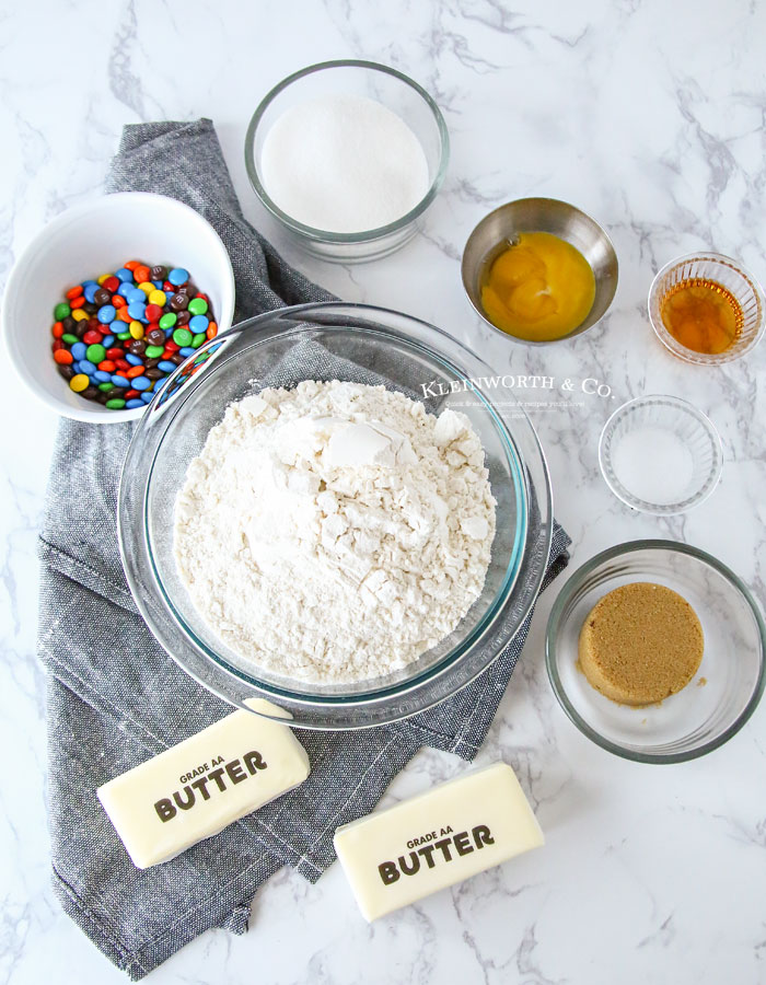 Ingredients for M&M Slice & Bake Cookies