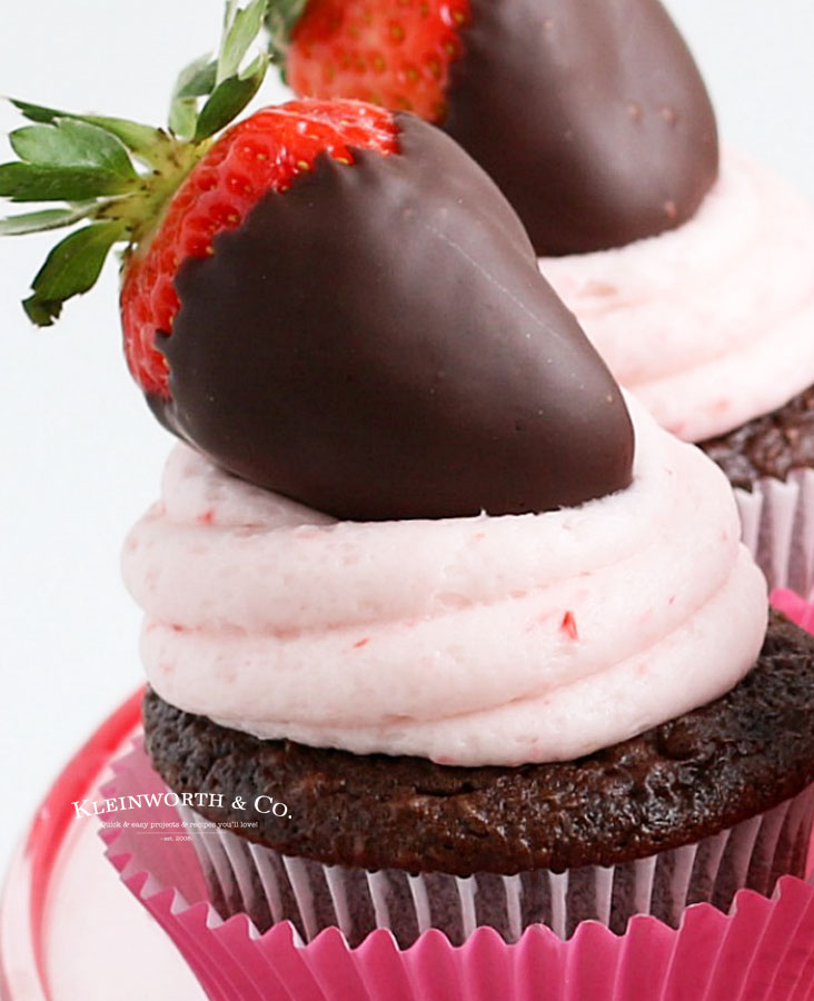 Chocolate cupcake with strawberry frosting