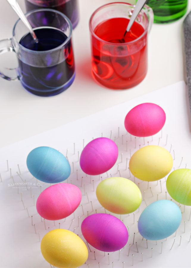 colored easter eggs drying