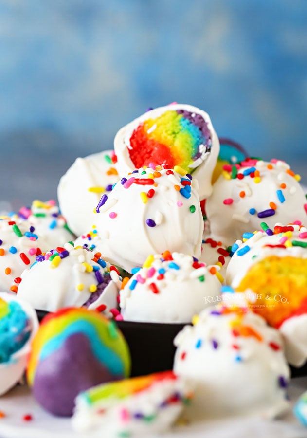 white chocolate truffles with rainbow inside