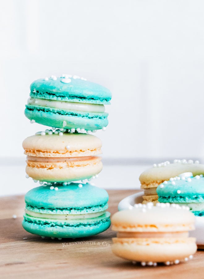 stack of blue and white cookies