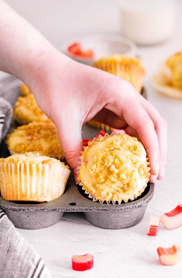 rhubarb muffin in hand