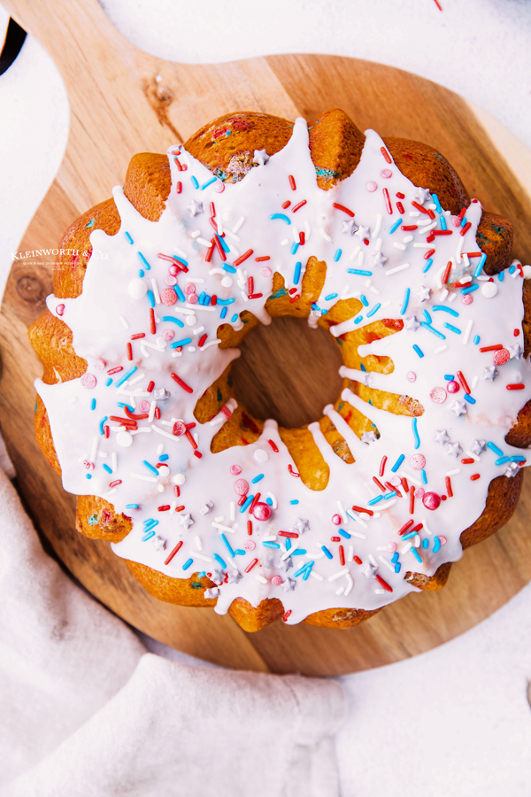 sprinkled red white and blue cake