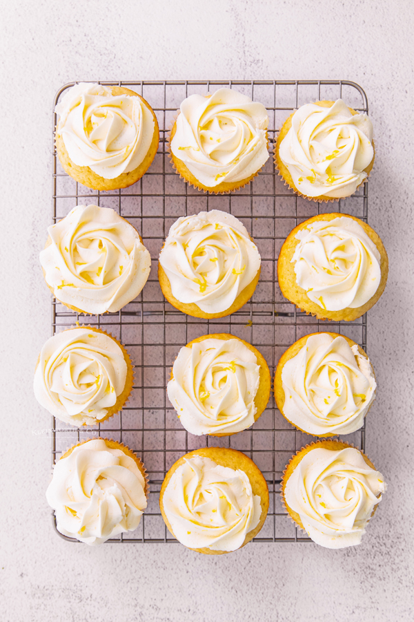 set of frosted lemon cupcakes