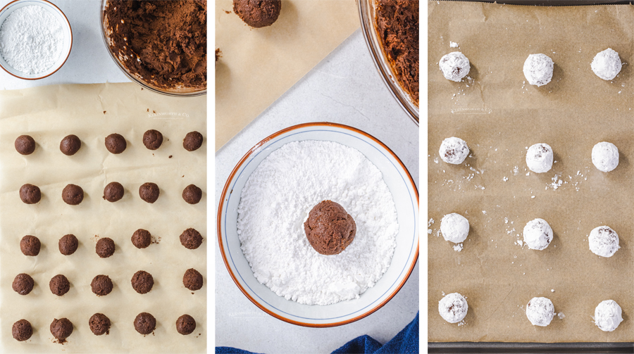 rolling Chocolate Crinkle Cookies