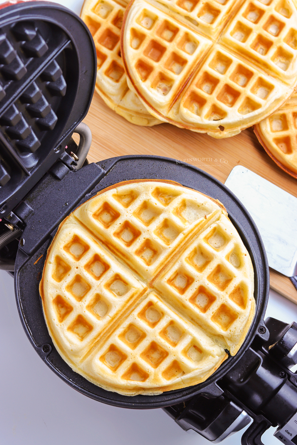 cooked waffle on waffle iron