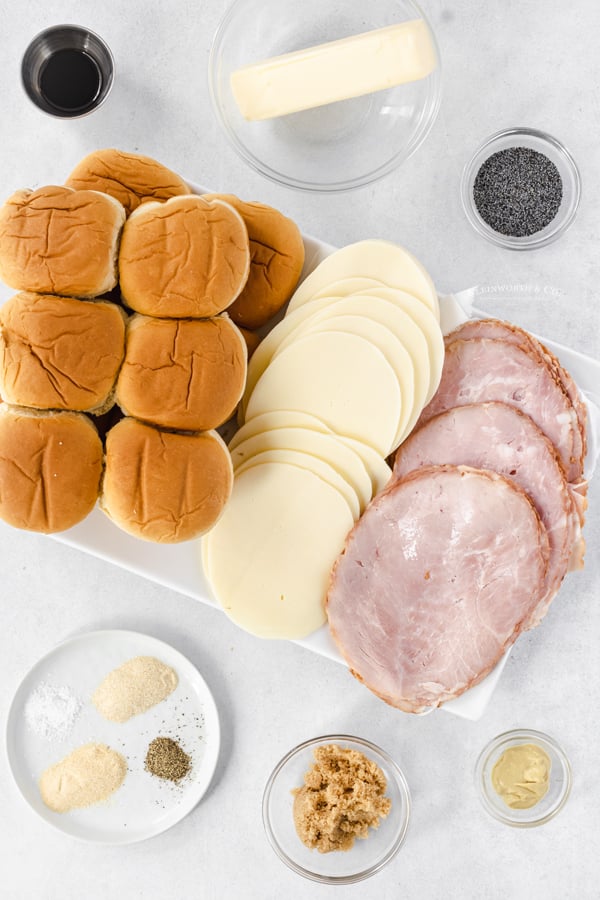 ingredients for Poppy Seed Ham and Cheese Sliders