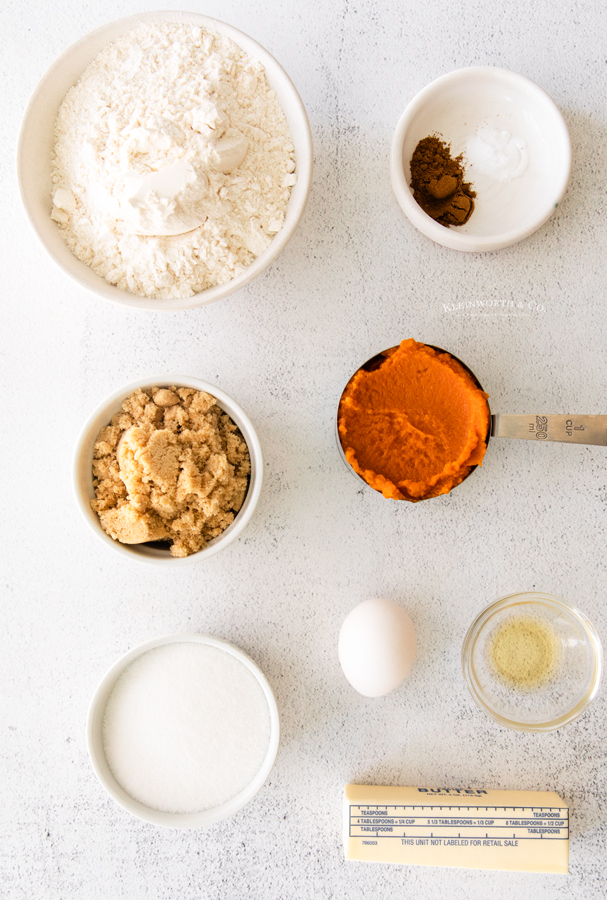 ingredients for Soft Pumpkin Cookies with Cream Cheese Frosting