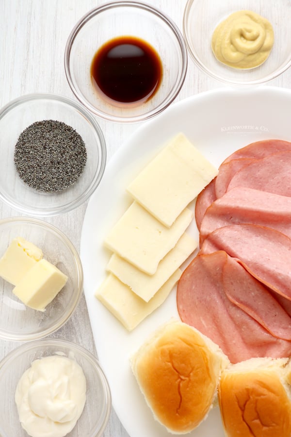 ingredients for Air Fryer Ham and Cheese Sliders