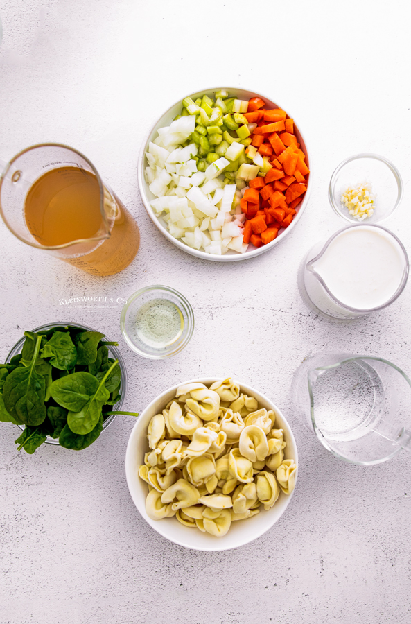 ingredients for Spinach Tortellini Soup